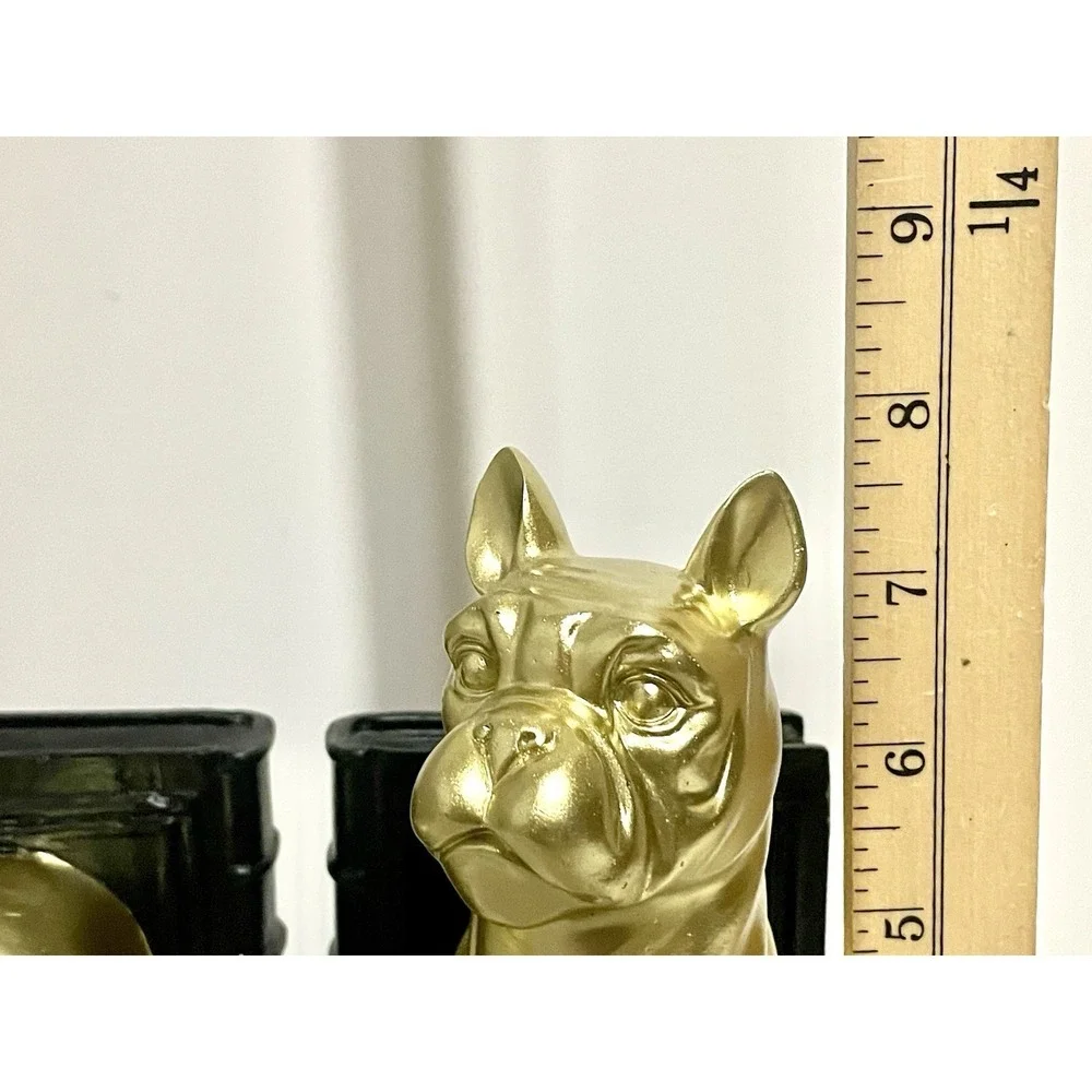 Gold Bulldog Resin Bookends Black Book Base